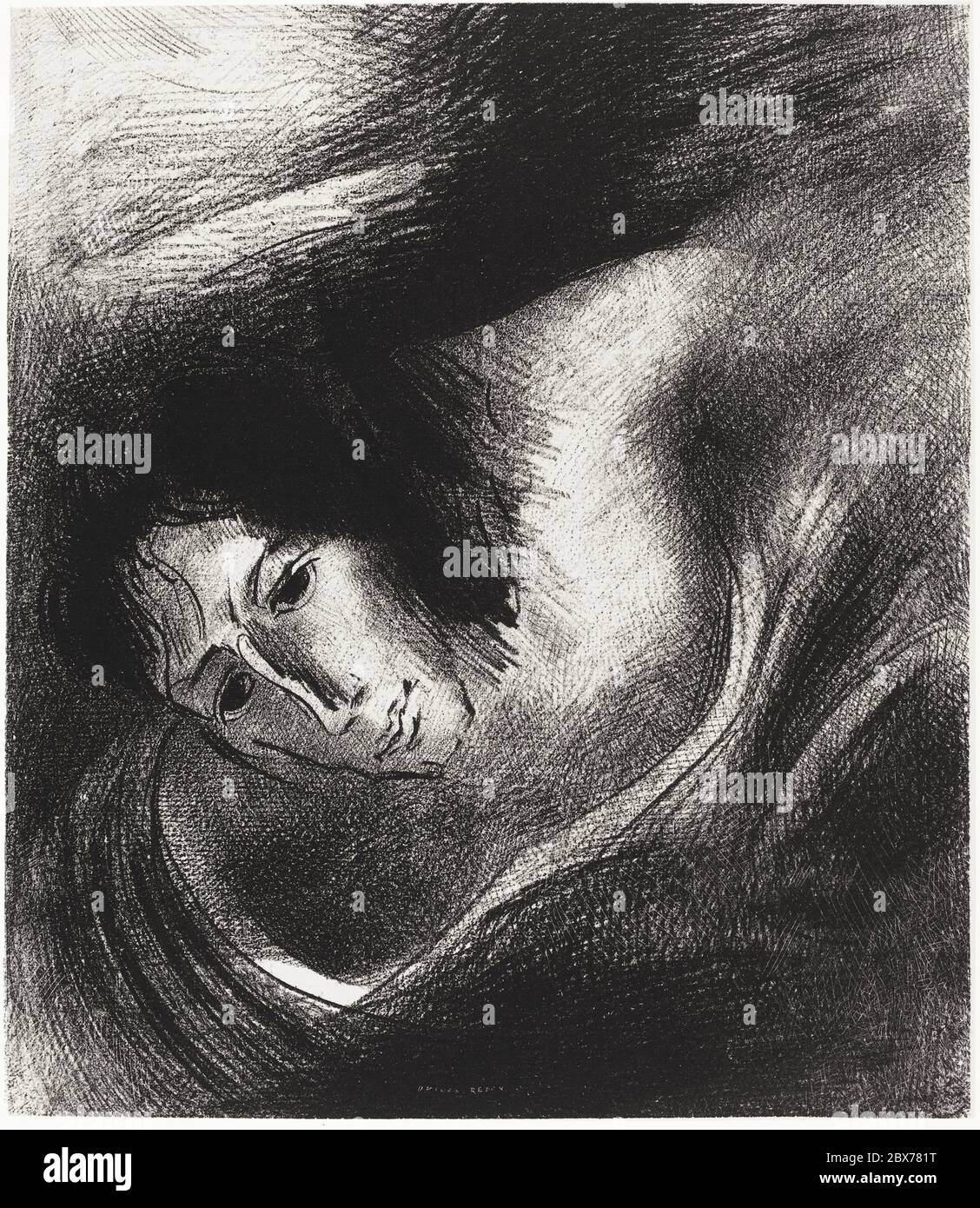 Und der Teufel, der sie betrogen hat, wurde in den See des Feuers und Brimstone geworfen, wo das Tier und der falsche Prophet sind (1899) von Odilon Redon. Original Stockfoto