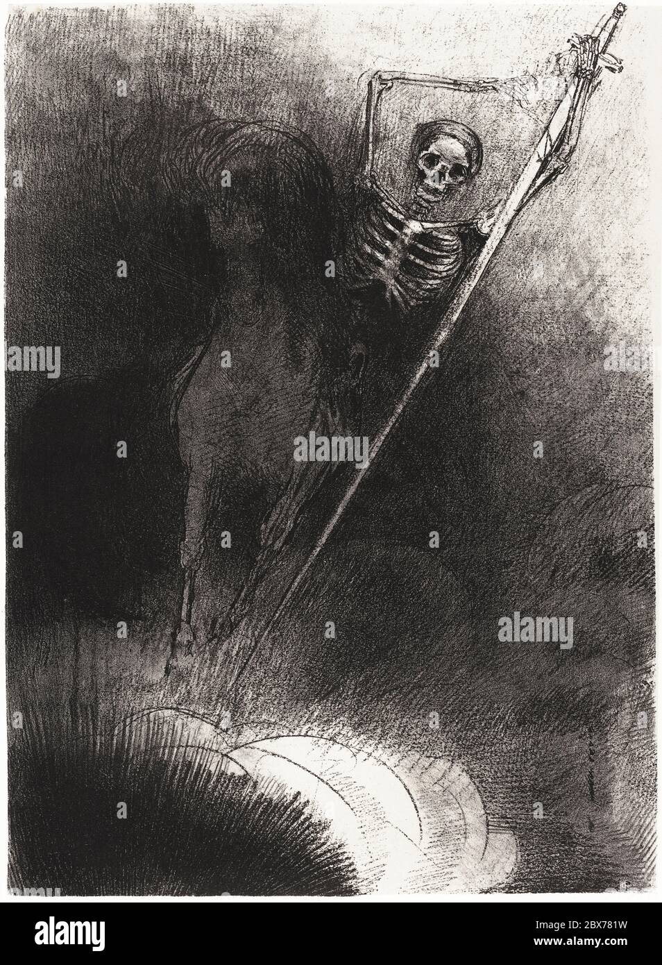 Und sein Name, dass Sat auf ihm war Tod (1899) von Odilon Redon. Original aus der Nationalgalerie der Kunst. Stockfoto