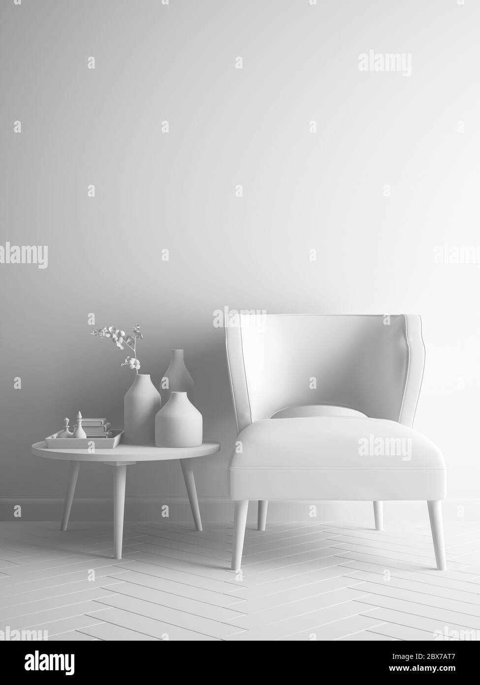 Weißes 3D-Rendering im Innenraumdesign Stockfoto