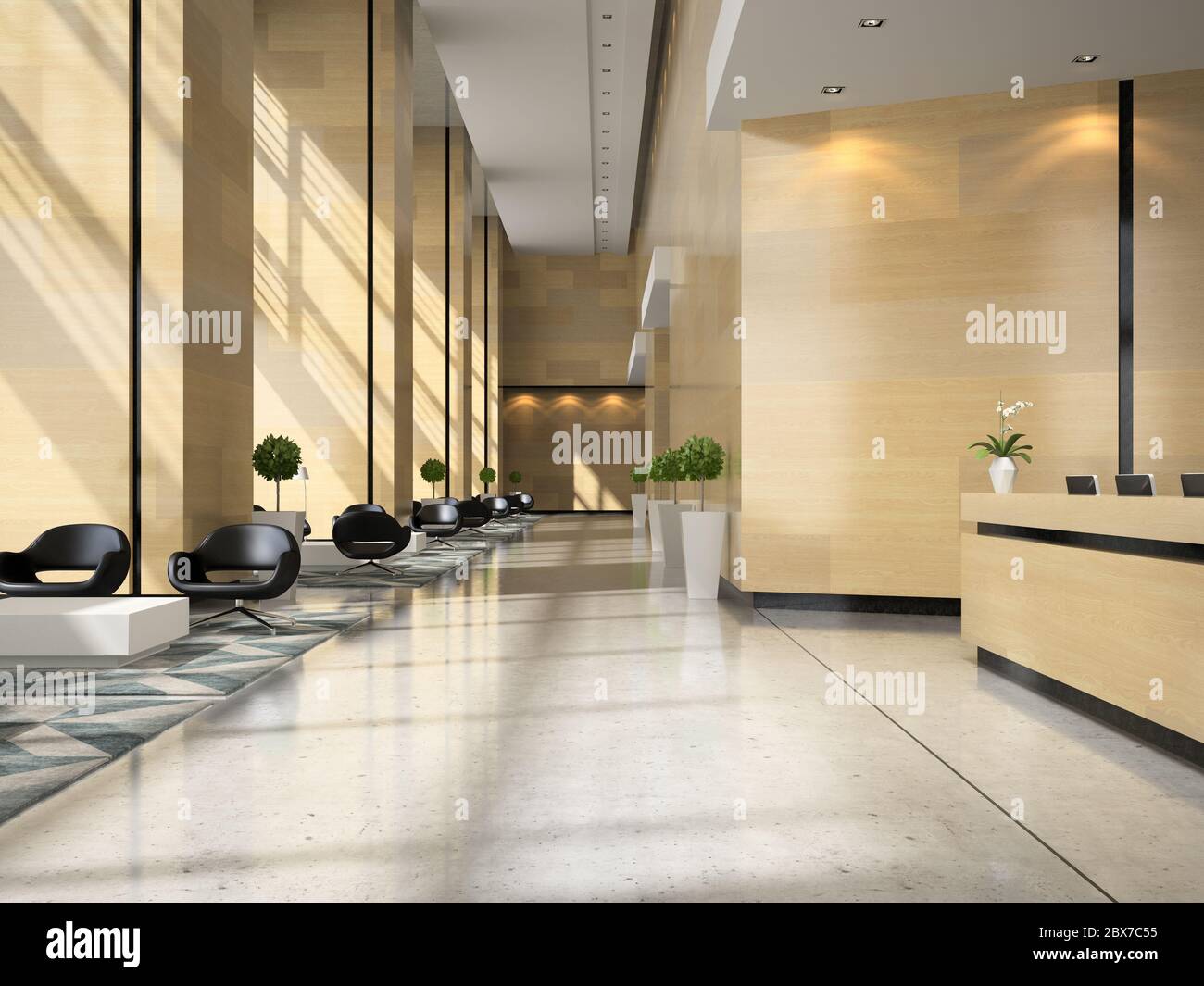 Interieur einer Hotelrezeption 3D-Illustration Stockfoto