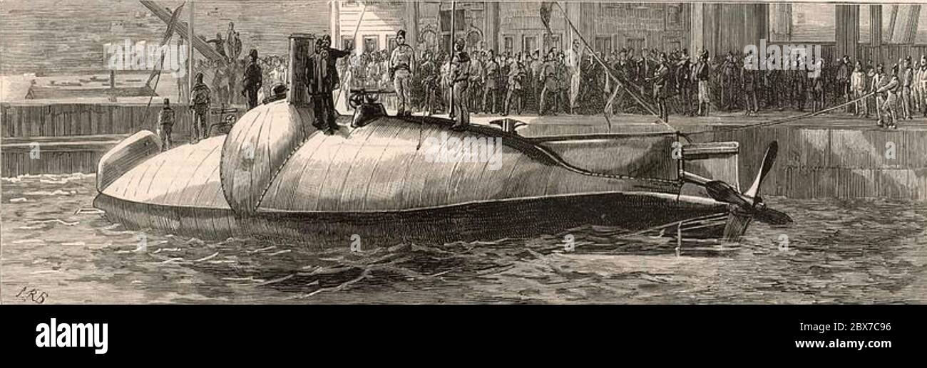 TORSTEN NORDENFELT (1842-1920) Schwedischer Erfinder und industrieller. Sein erstes dampfbetriebenes U-Boot Nordenfelt I im Dock 1887. Stockfoto