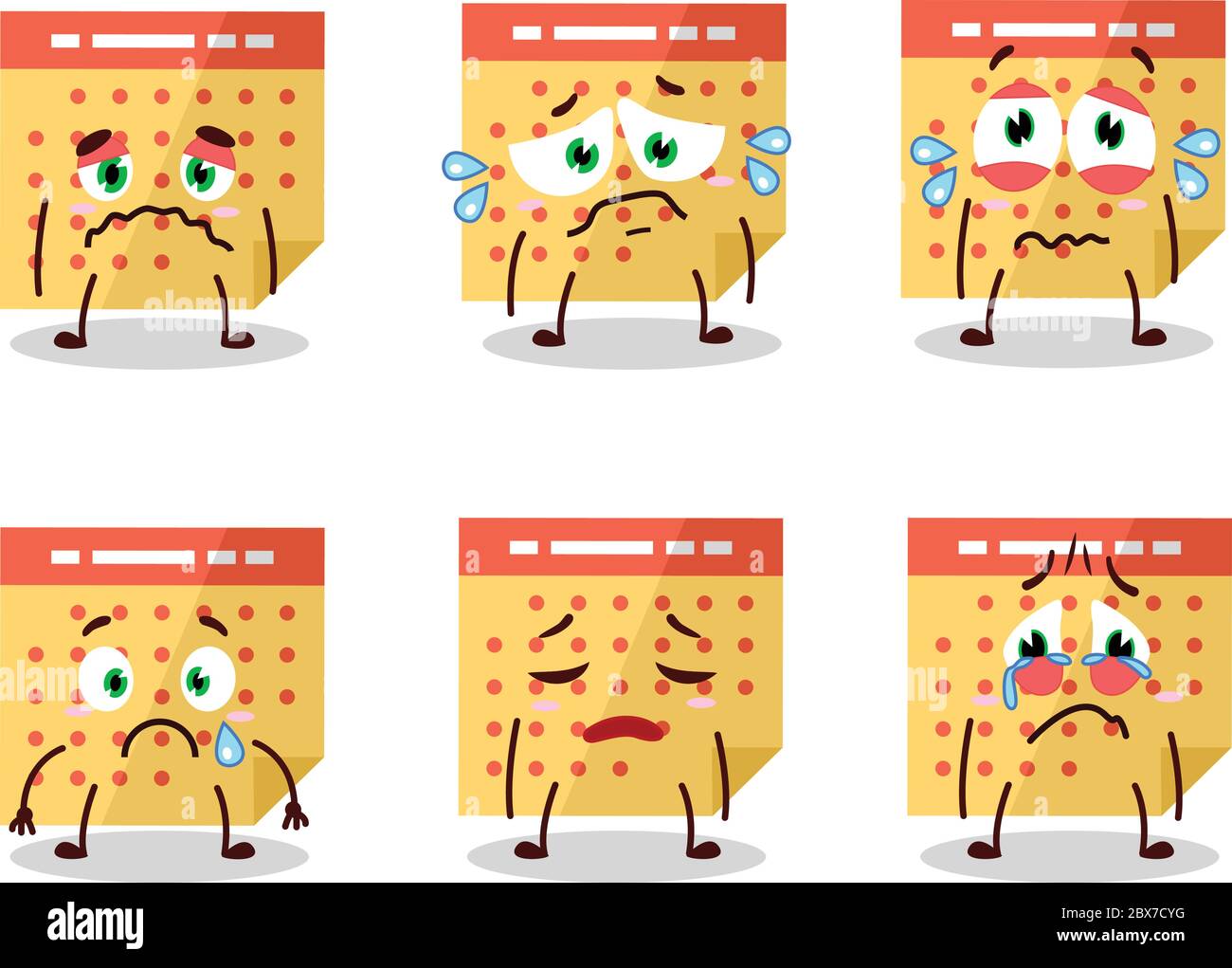 Kalender Cartoon in Charakter mit traurigen Ausdruck Stock Vektor