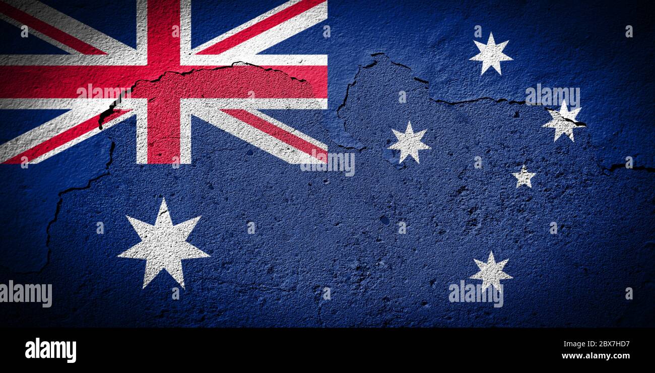 Australische Flagge auf grungy rissig Wand gemalt Stockfoto