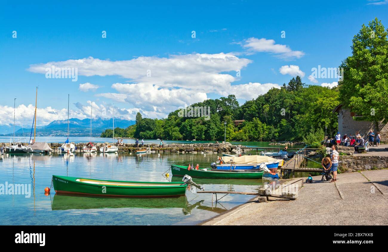 Frankreich, Yvoire, Port des Pecheurs (Fischerhafen), Genfersee (Lac Leman) Stockfoto