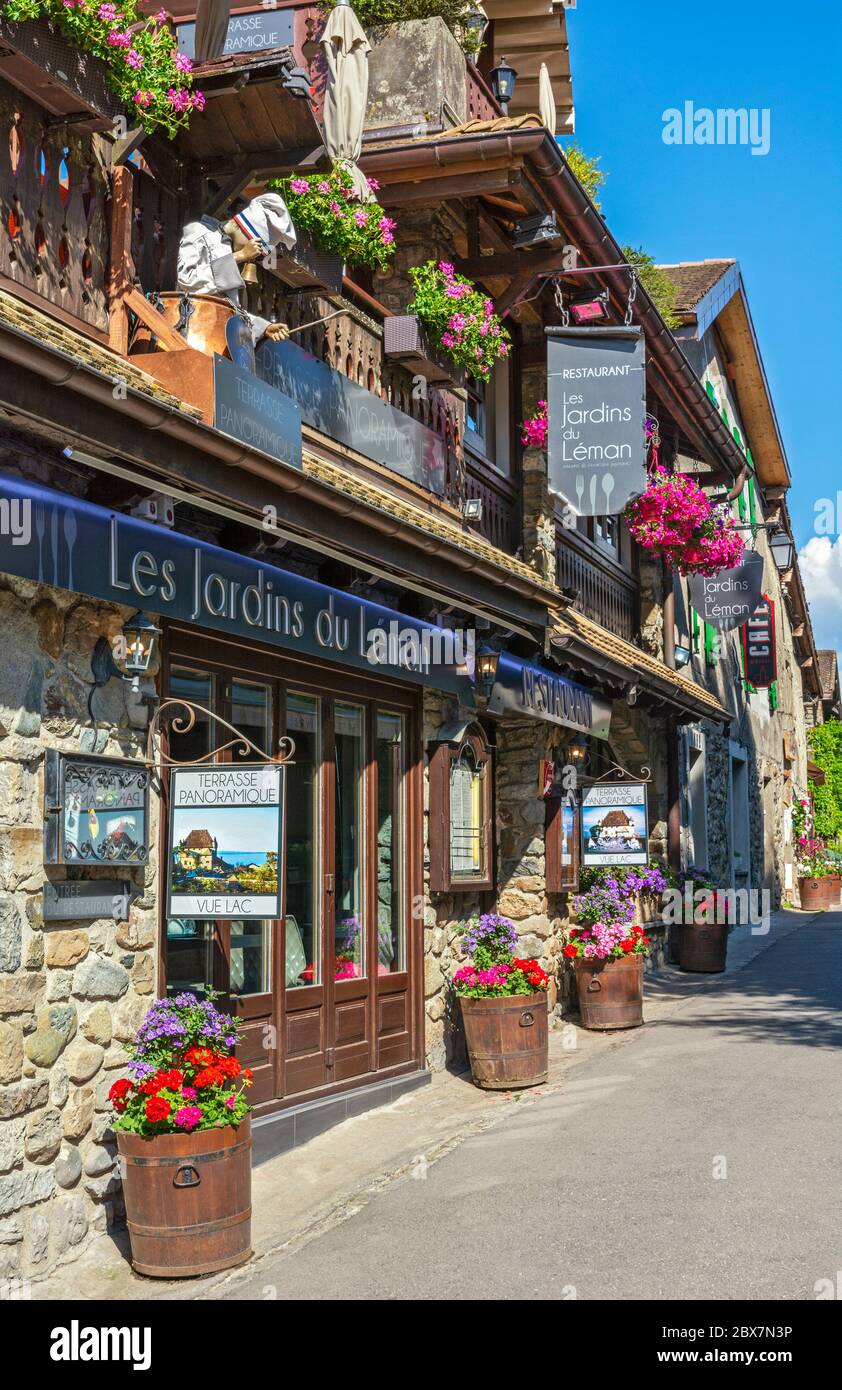 Frankreich, Yvoire, Grande Rue, Les Jardins du Leman Restaurant Stockfoto
