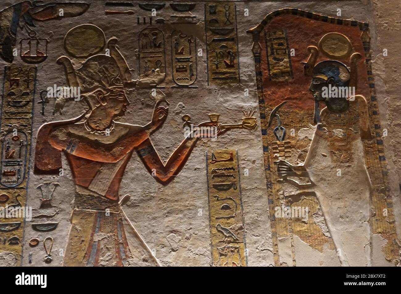 Luxor, Ägypten: Detail der Gestaltungsarbeit im Grab KV11, das Grab des Pharao Ramses III. im Tal der Könige am Westufer des Nils. Stockfoto