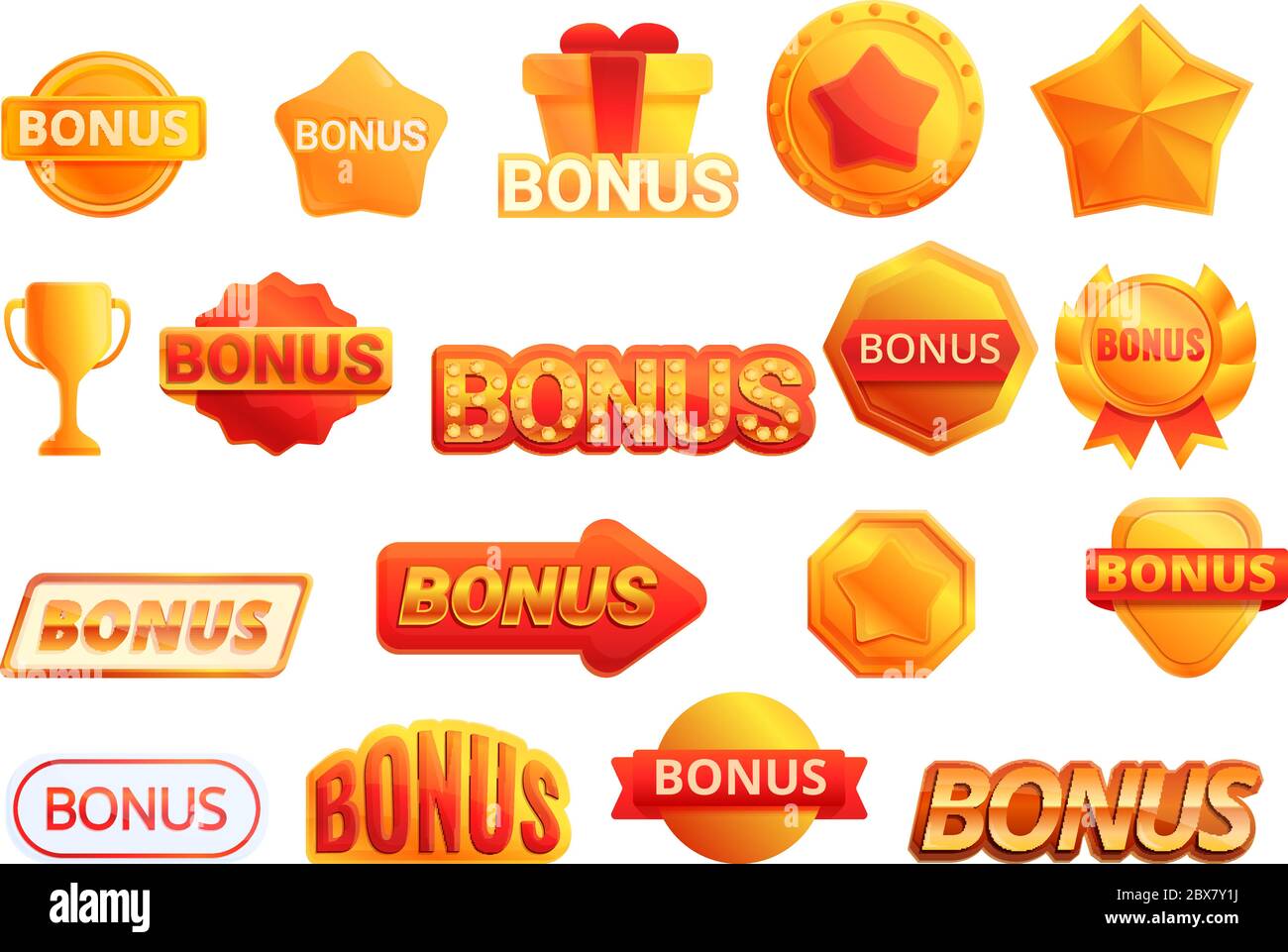 Bonus-Symbole gesetzt. Cartoon Satz von Bonus-Vektor-Symbole für Web ...