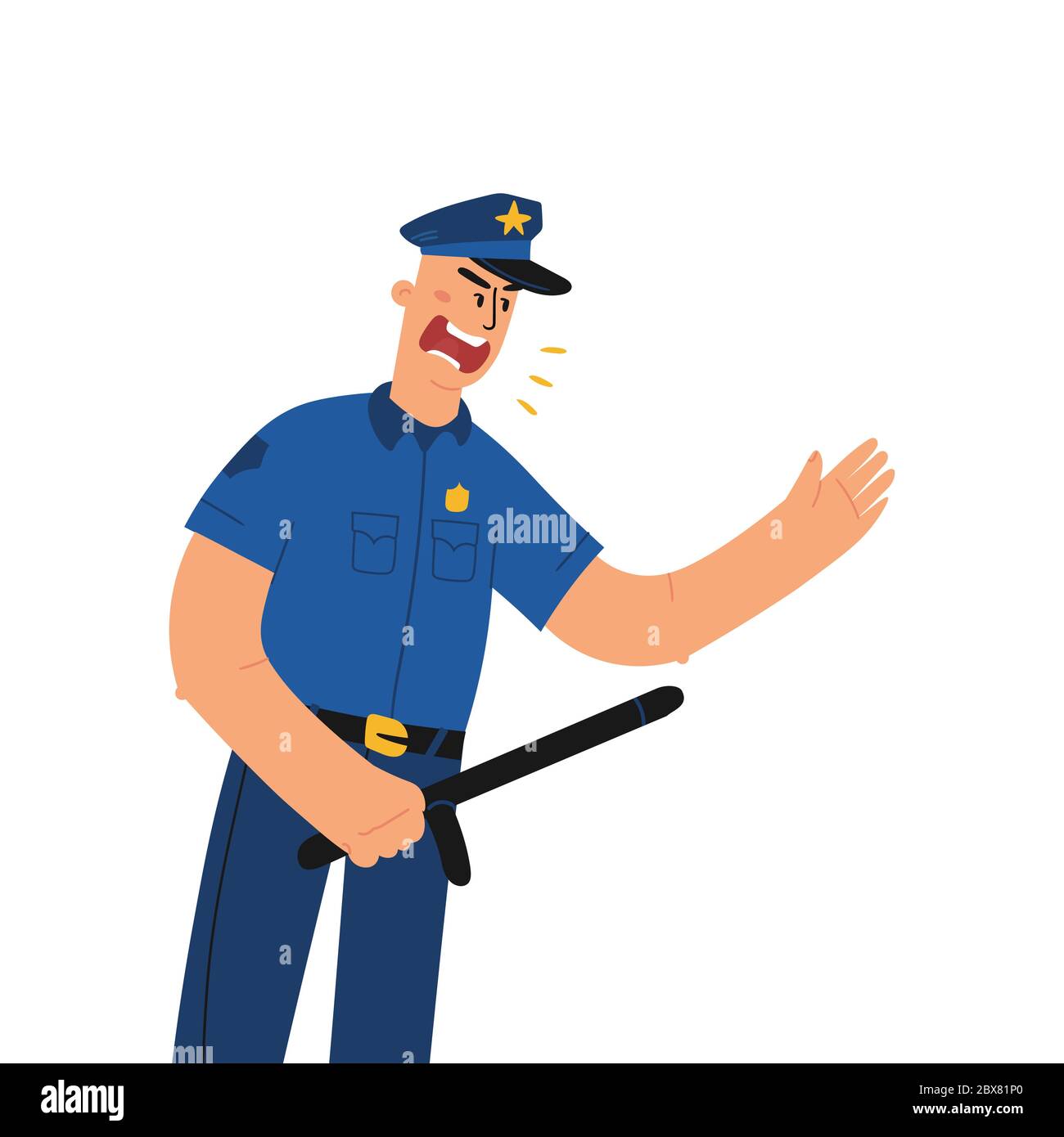 Polizist in Uniform mit Stick flach Design Vektor-Illustration. Stock Vektor