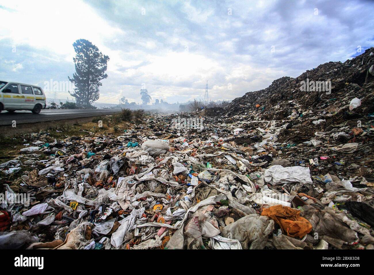 Ansicht einer mit Plastiktüten und anderen Abfällen verschmutzten Szene in Nakuru. Während des Weltumwelttags begann Kenia mit der Einführung eines Verbots der einmaligen Verwendung von Kunststoff in allen Schutzgebieten. Frühere Plastiktüten Verbot wurde als erfolgreich von vielen gefeiert. Stockfoto