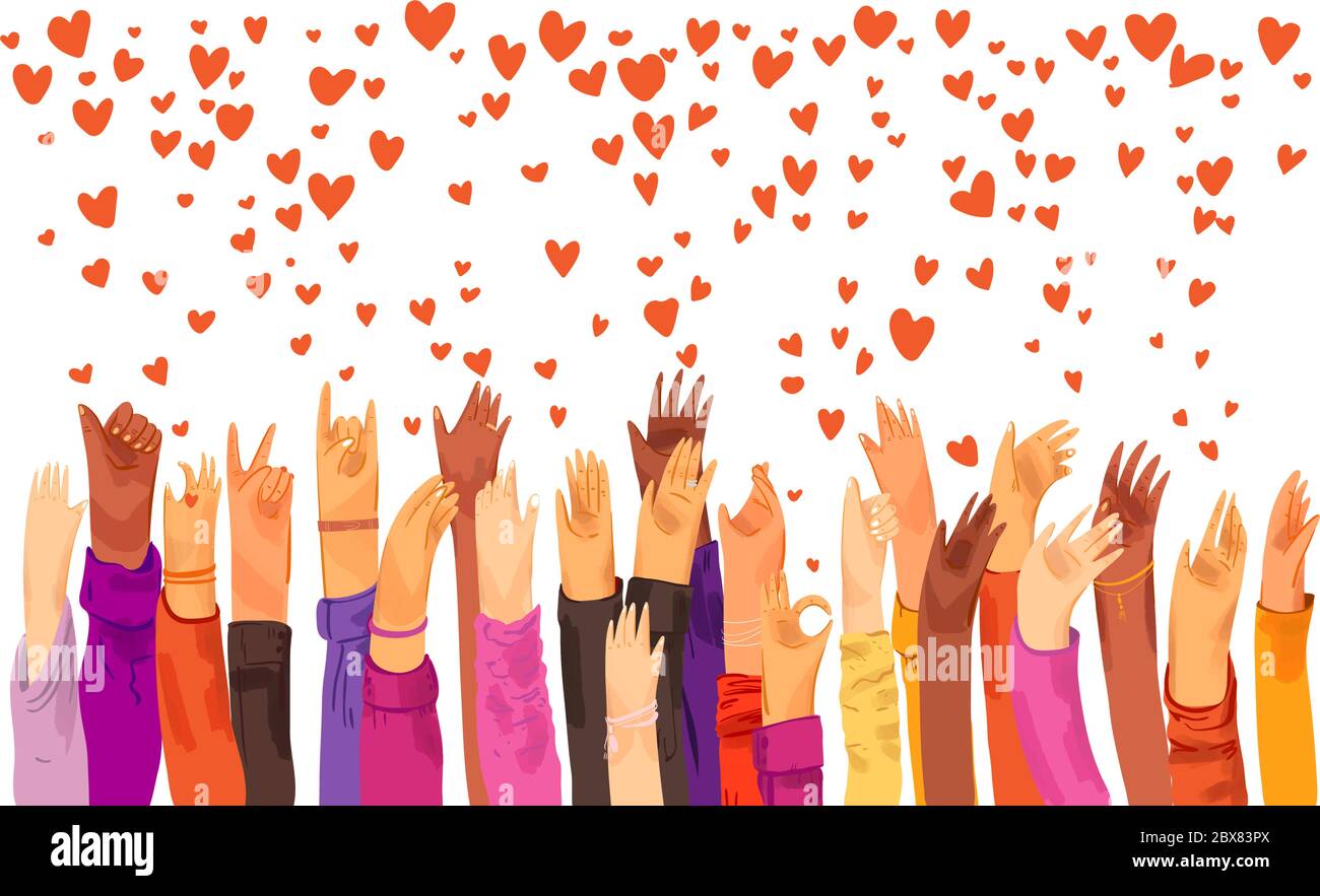 Menschliche Hände wurden hochgefahren und sendeten Liebe, Wertschätzung, Verbindung und Unterstützung. Dating App, Suche nach Liebe und romantische Veranstaltung oder Datum, senden Liebe Stock Vektor