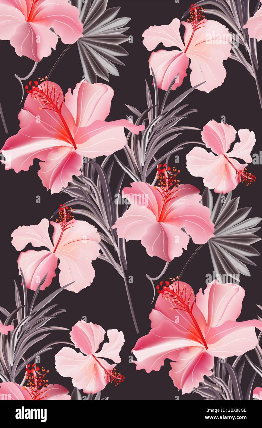 Dunkelrosa Hibiskus Tapete Mit Tropischem Blumenmuster Bunte Abstrakte Form Sommer Blume Hintergrund Darstellung Der Kontrastfarbe In Vektorgrafik Stock Vektorgrafik Alamy