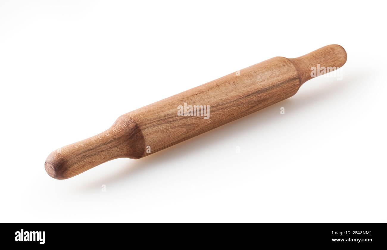 Rollstift aus Holz isoliert auf weißem Hintergrund mit Beschneidungspfad Stockfoto