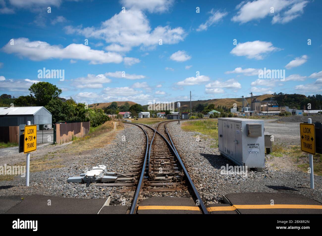 Divergierende Bahnlinien, Whanganui, Nordinsel, Neuseeland Stockfoto