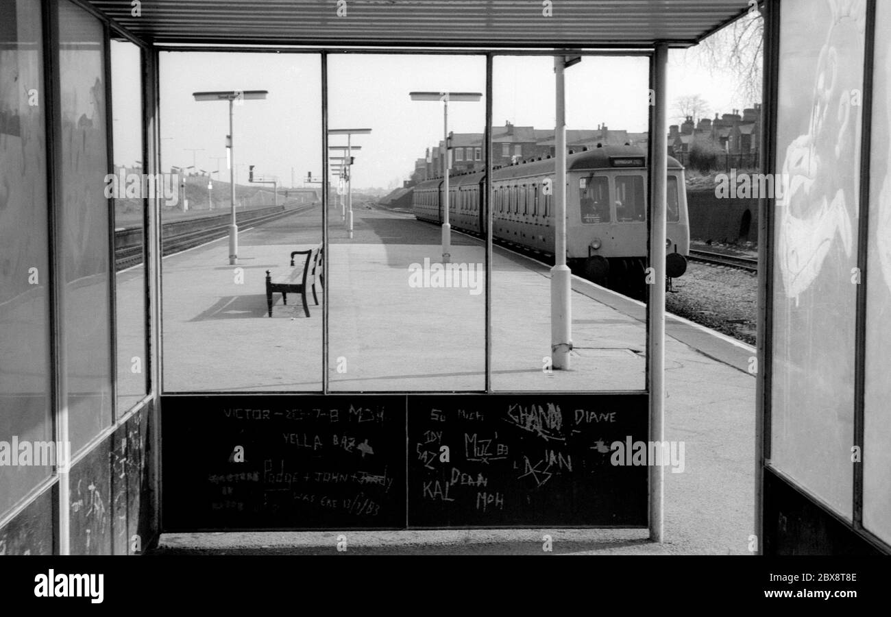 Bahnhof Small Heath, Birmingham, West Midlands, Großbritannien. März 1986. Stockfoto