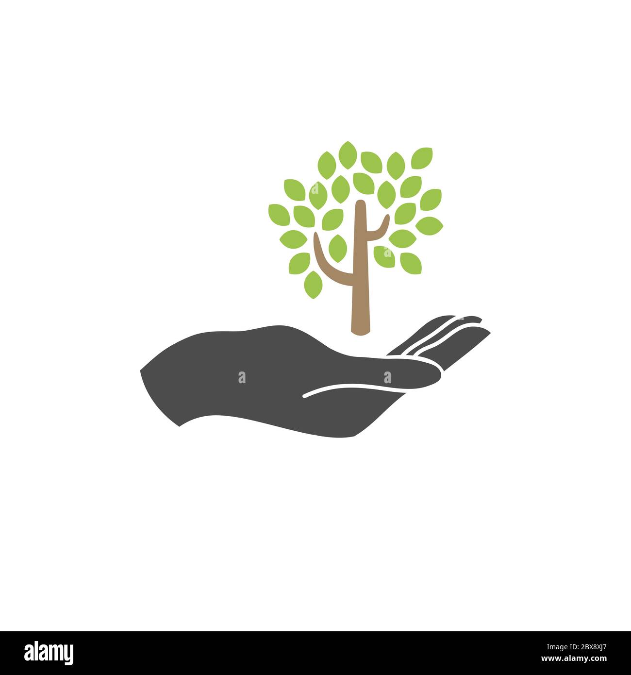 Wachstumskonzept Vektor-Symbol. Baum und Hand flachen Vektor-Symbol, Ökologie Stock Vektor