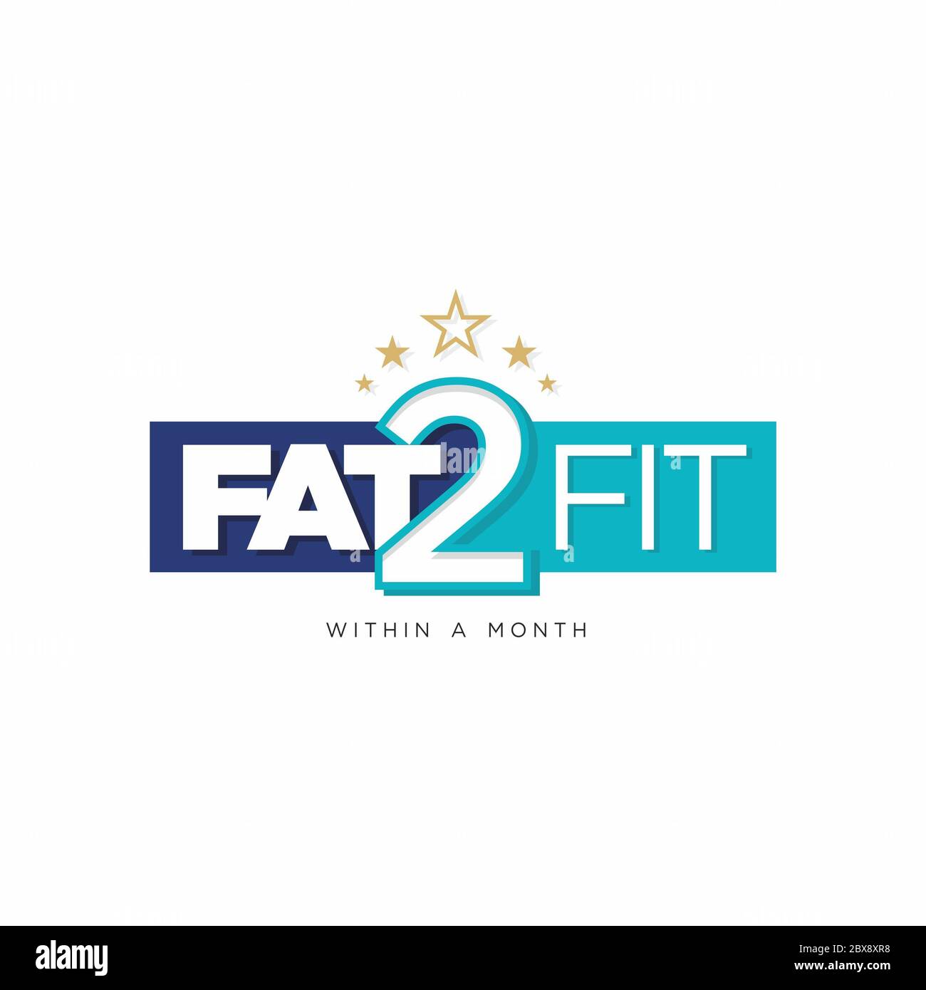 Fat 2 Fit innerhalb EINES Monats - Logo Illustration - Label für Fitness-Studio oder Yoga-Center Stockfoto