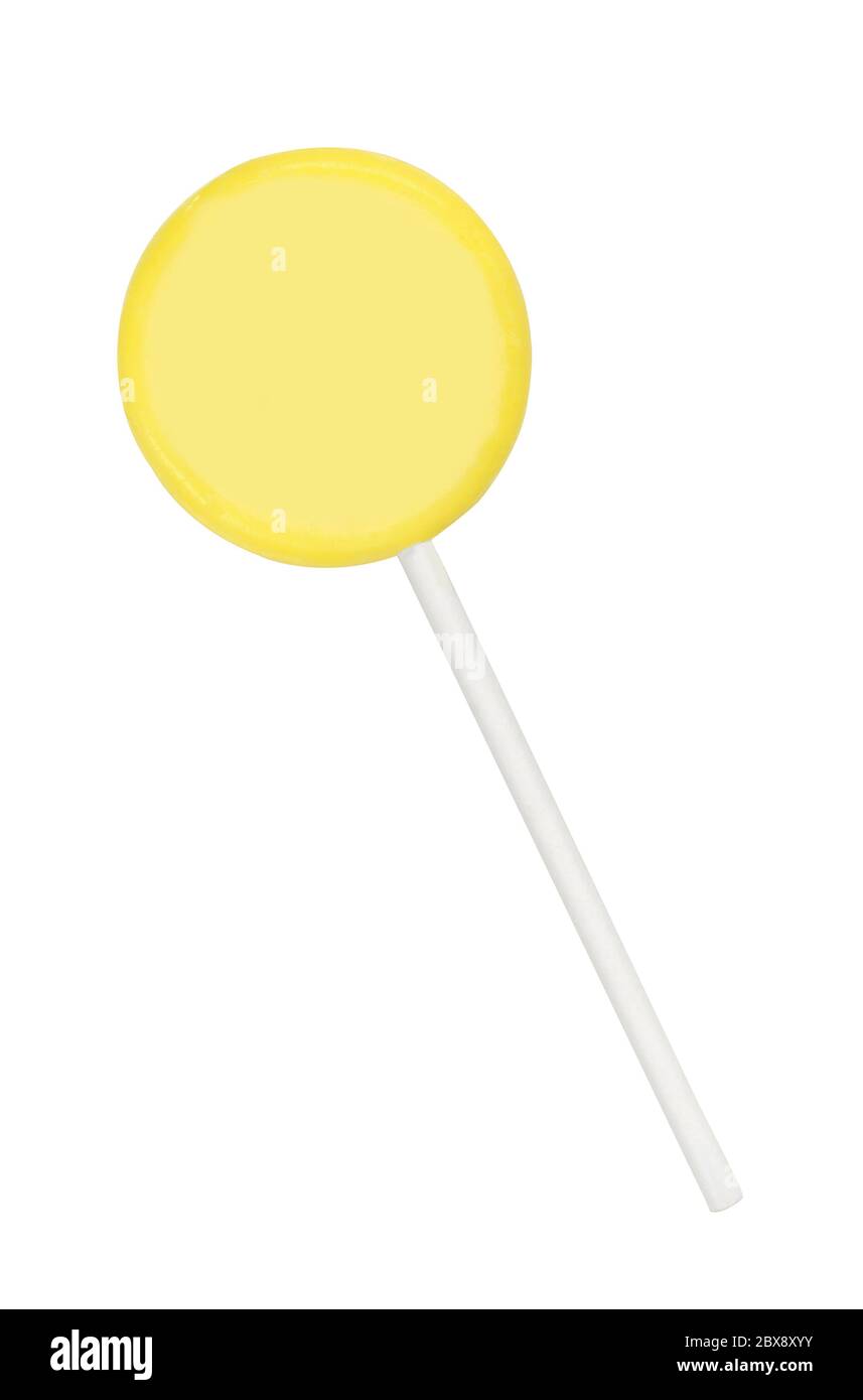 Einfacher gelber Lollipop isoliert auf weißem Hintergrund. Stockfoto