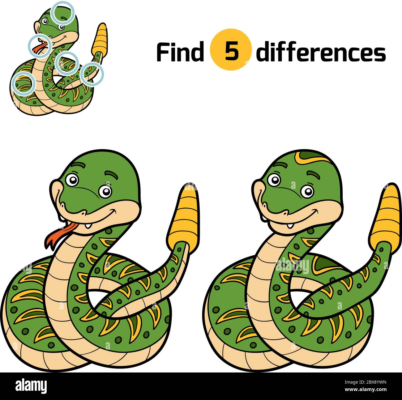 Finden Sie Unterschiede, Bildung Spiel für Kinder, Rattle Schlange  Stock-Vektorgrafik - Alamy
