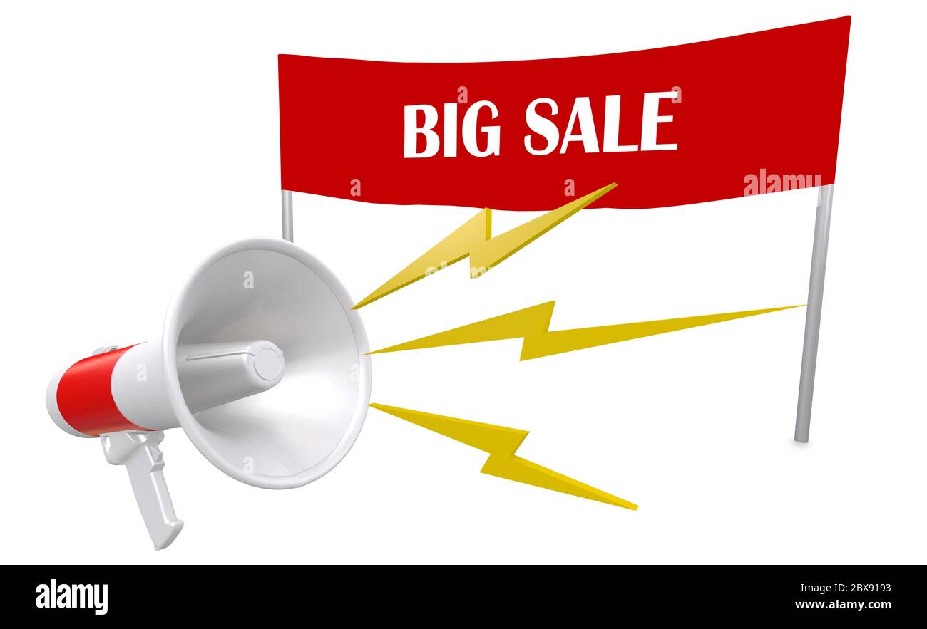 3d Illustration von Big Sale Zitat mit Megaphon Ankündigung Stockfoto