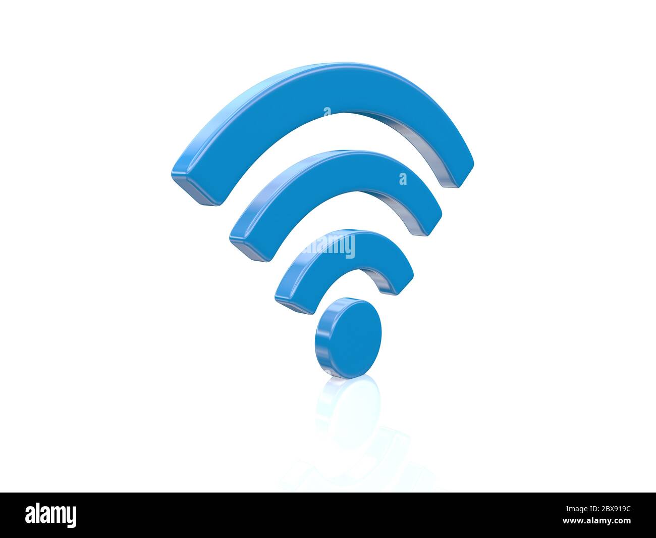 3D Renderbild des WiFi-Symbols in blauer Farbe stehend vertikal Stockfoto
