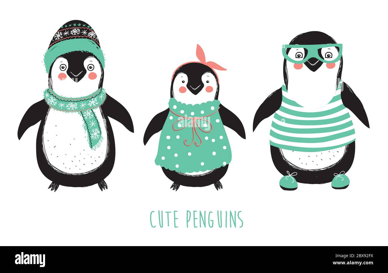 Set von Vektor niedlichen Pinguine. Pinguine Charakter. Polarpinguine Stock Vektor