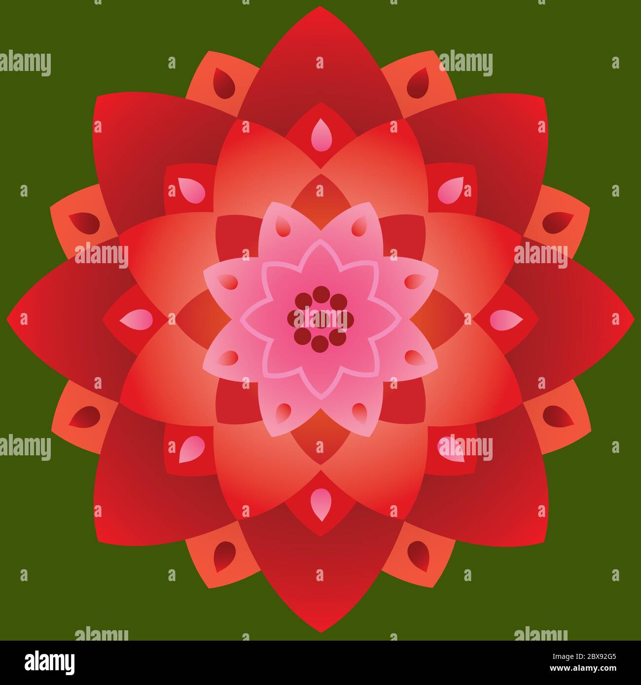 Einzelnes Mandala, Blume, Natur, Energie Symbol in Rot Rosa Farben Stock Vektor