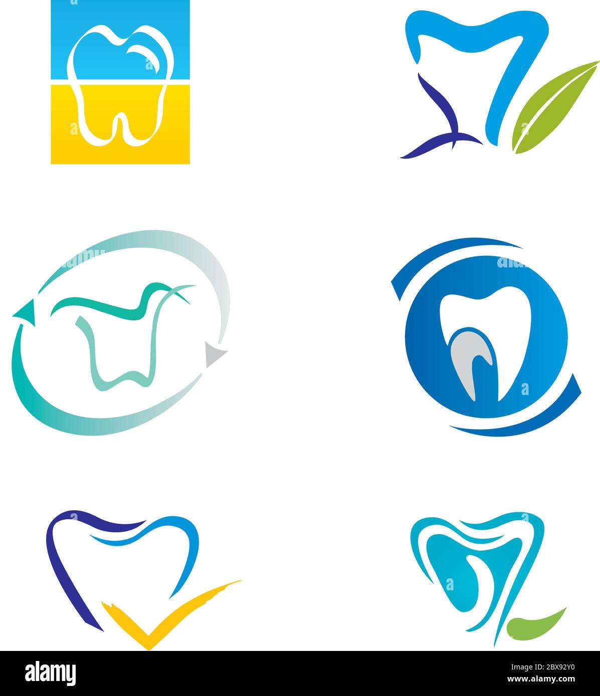 Satz von Zahnsymbolen und Elementen für Logo Design Stock Vektor