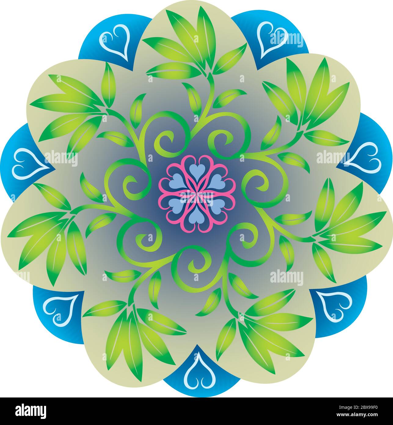 Single Mandala - Blume, Natur, Energie Symbol in Grün Violett Farben Stock Vektor