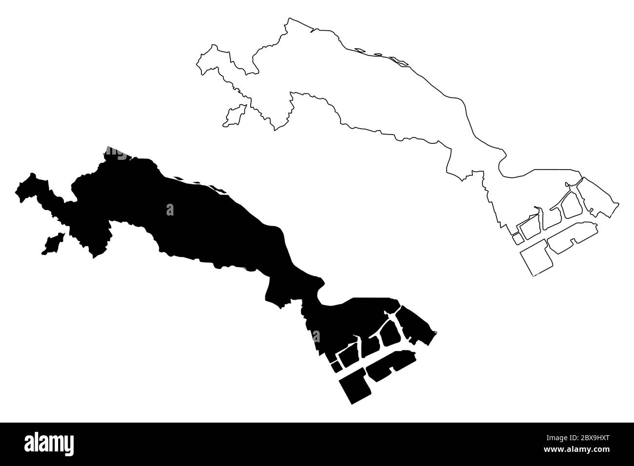 Kawasaki City (Staat Japan, Inselstaat, Präfektur Kanagawa) Karte Vektorgrafik, Skizze Stadt Kawasaki Karte Stock Vektor