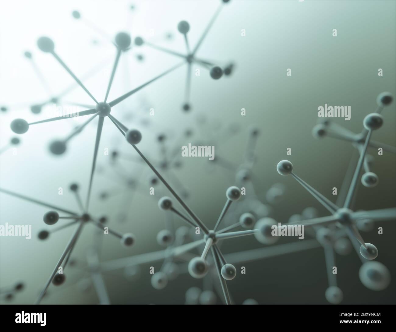 3D-Darstellung eines Moleküls, elektrisch neutrale Gruppe von zwei oder mehr Atomen, die durch chemische Bindungen zusammengehalten werden. Stockfoto