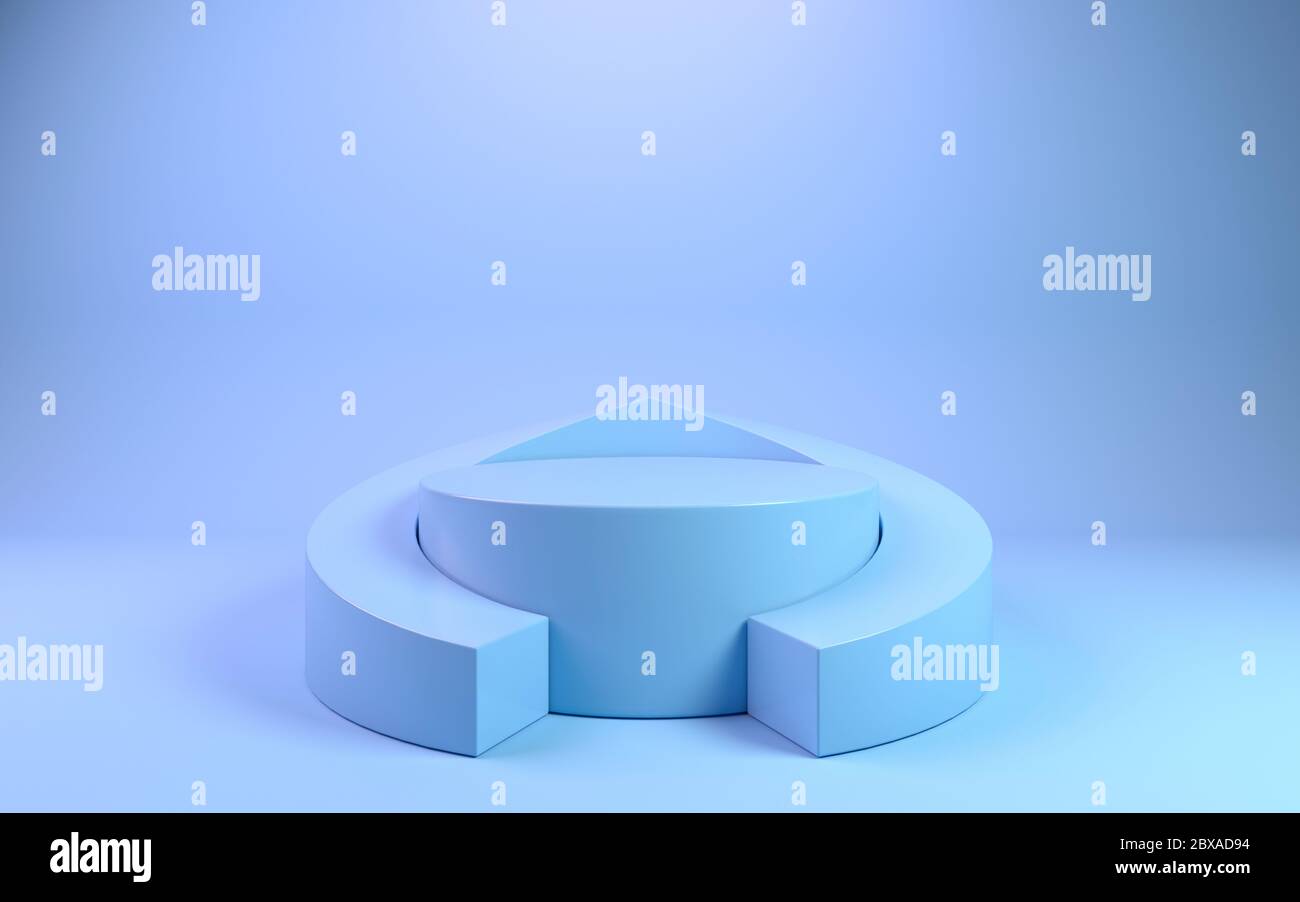 Einfache abstrakte Mockup geometrische Podium, minimalistische Komposition von Formen und Volumen für Display-Stand in pastellblau Farbe, 3d-Rendering. Stockfoto