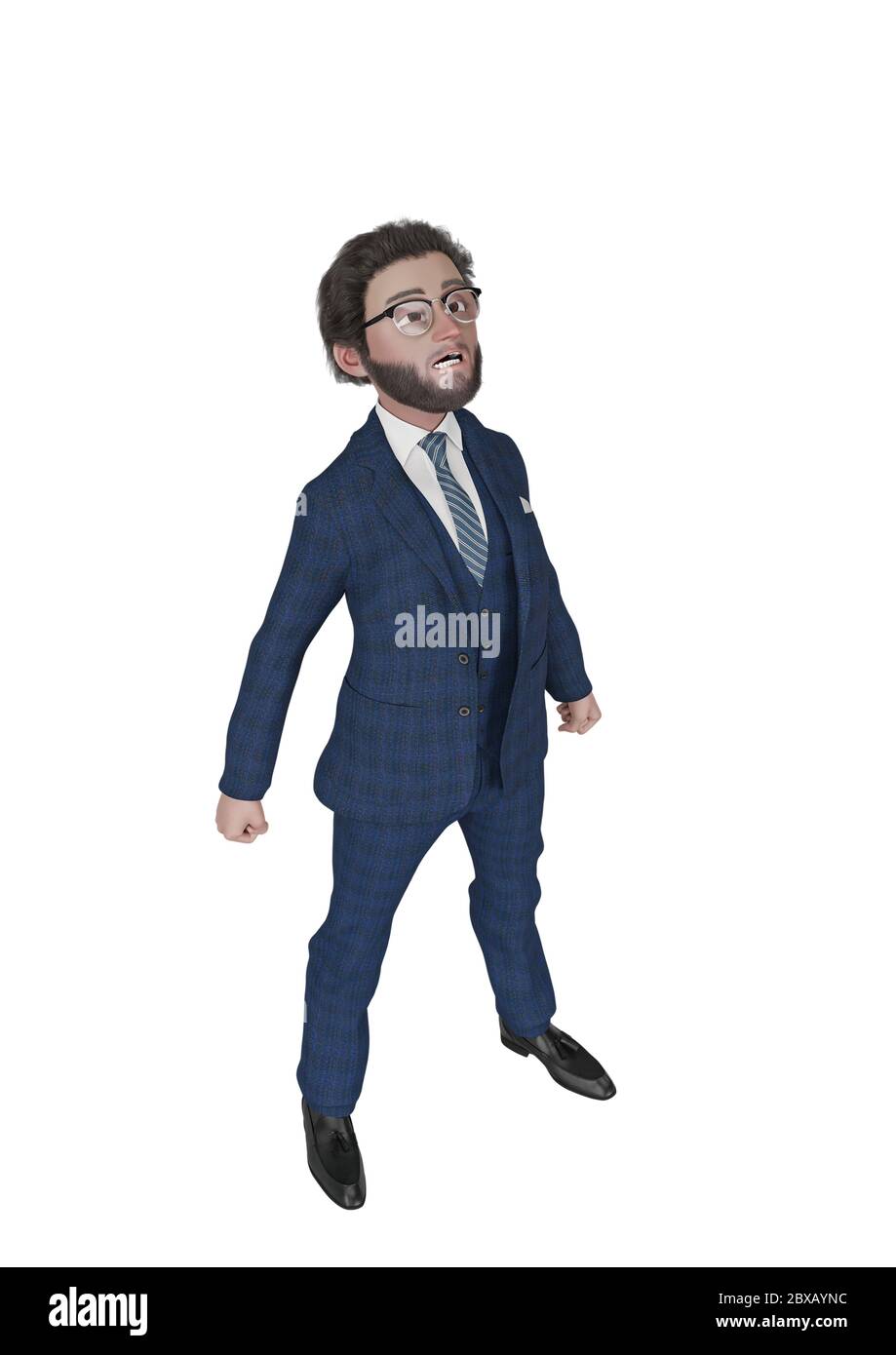 professor Cartoon ist wütend und macht eine super Comic Pose, 3d-Illustration Stockfoto