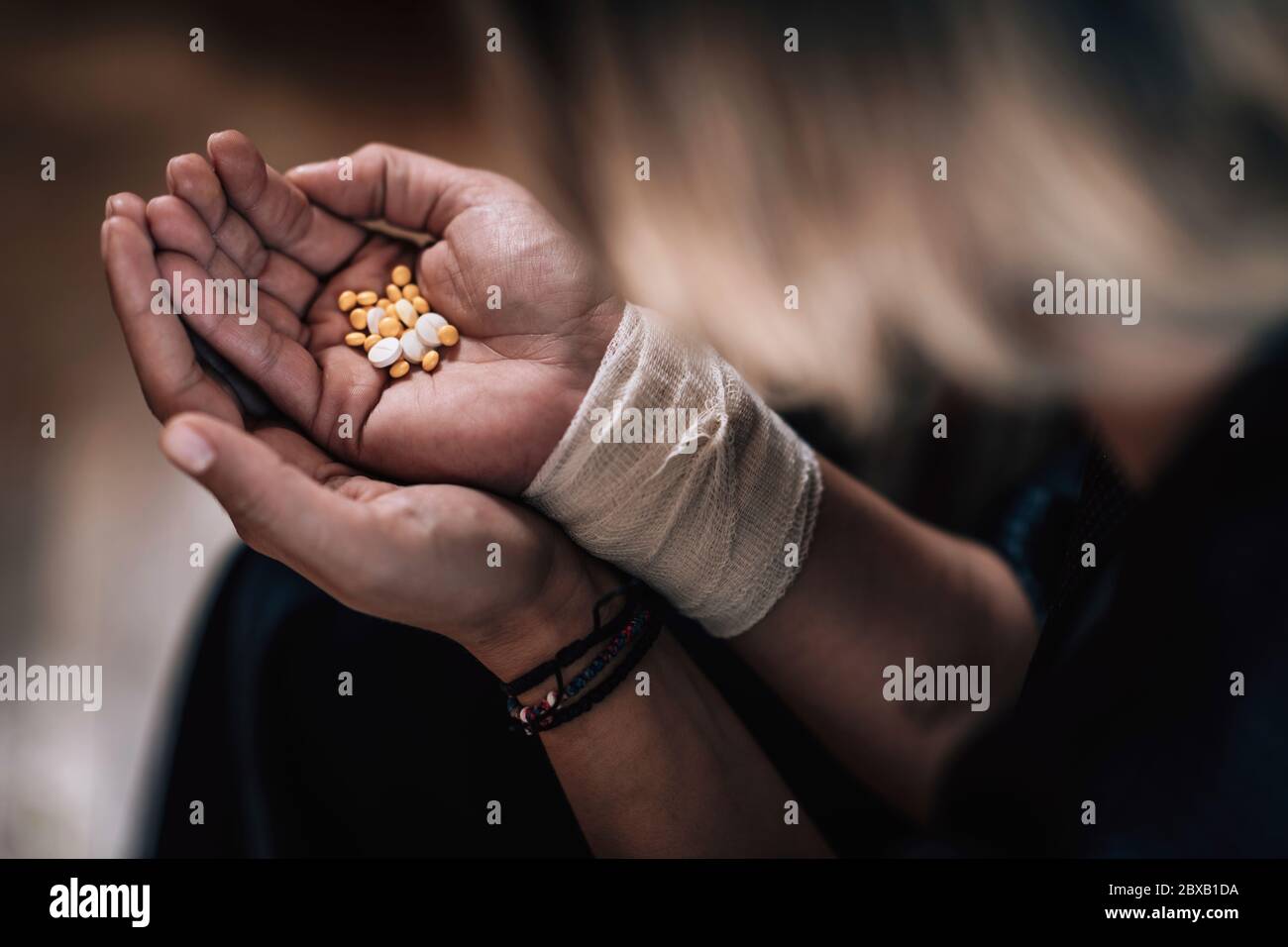 Psychische Gesundheit Patient mit Antidepressiva Pillen Stockfoto
