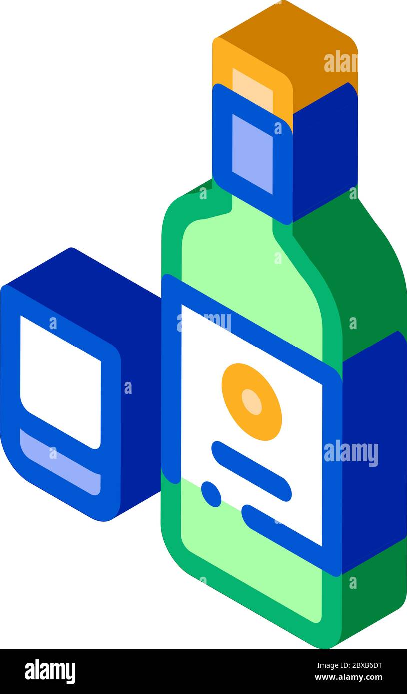 Sake Bottle Cup isometrische Symbol Vektor-Illustration Stock Vektor