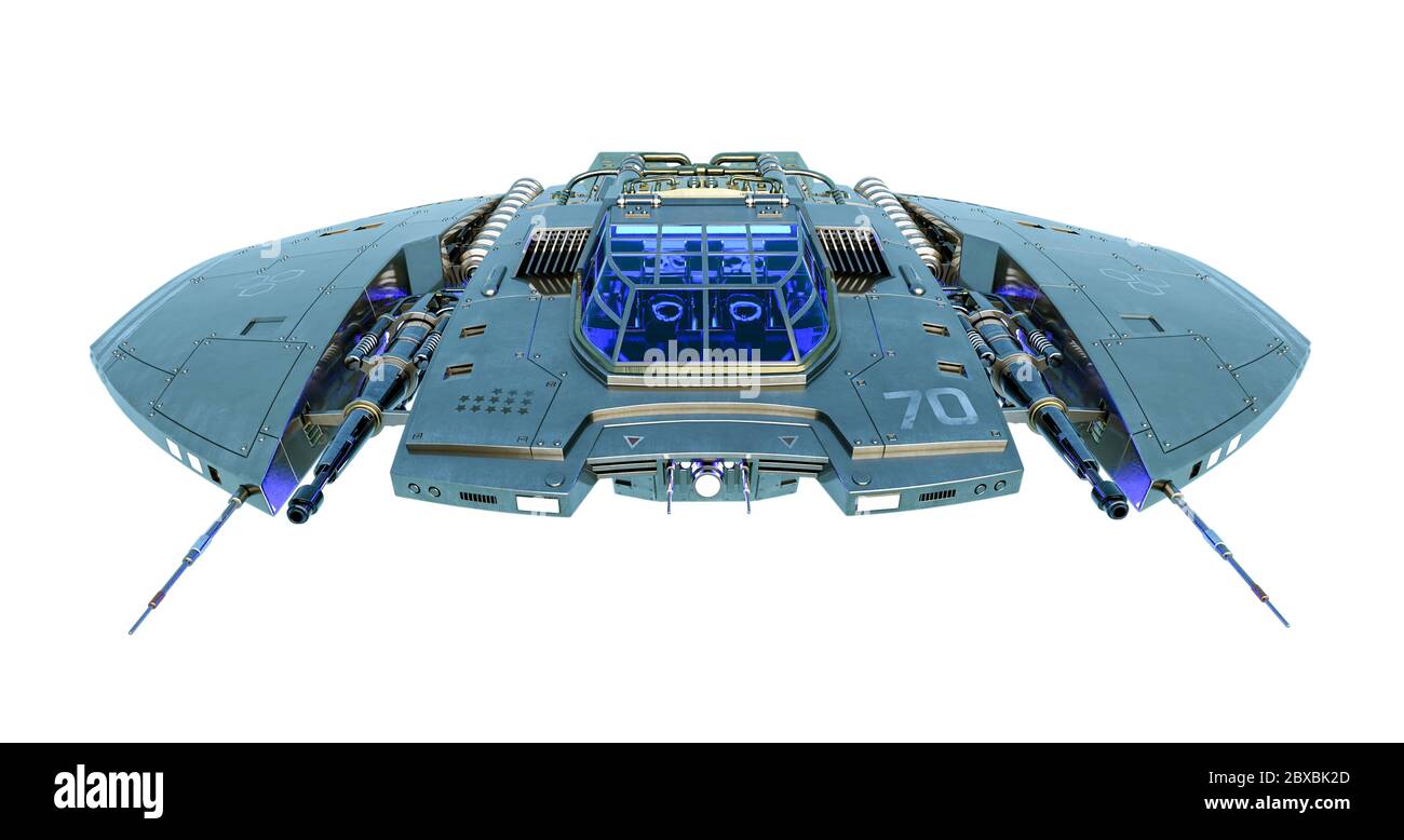 Raumschiff Frontansicht. Dieses Alien-Flugzeug ist sehr nützlich für alle Ihre Raum Grafik-Design-Kreationen, 3d-Illustration Stockfoto