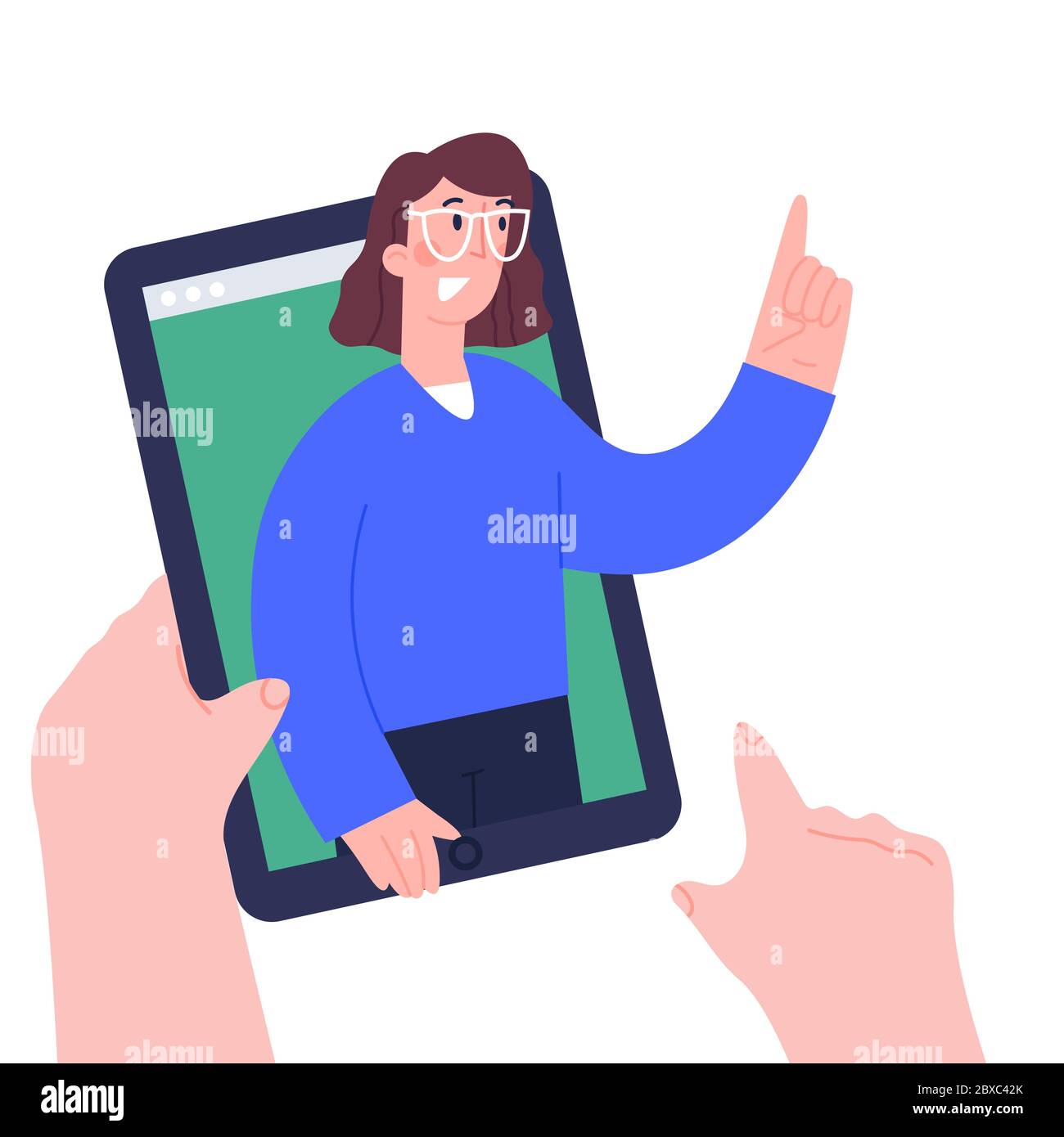 Kind Hände Holing digitalen Tablet-pc für Fernunterricht, Videokurs, Web-Seminar, Internet-Klasse, persönliche Lehrer Service.Online-Bildung für Stock Vektor