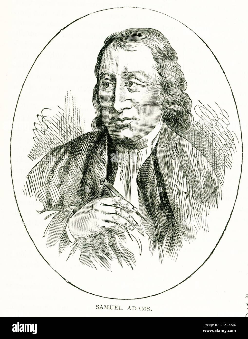 Der amerikanische revolutionäre Patriot Samuel Adams (1722–1803) war ein Unterzeichner der Unabhängigkeitserklärung und ein zweiter Cousin von John Adams, dem zweiten Präsidenten der Vereinigten Staaten. Er war ein glühender Verfechter und Führer im kolonialen Widerstand gegen die britische Herrschaft. Stockfoto