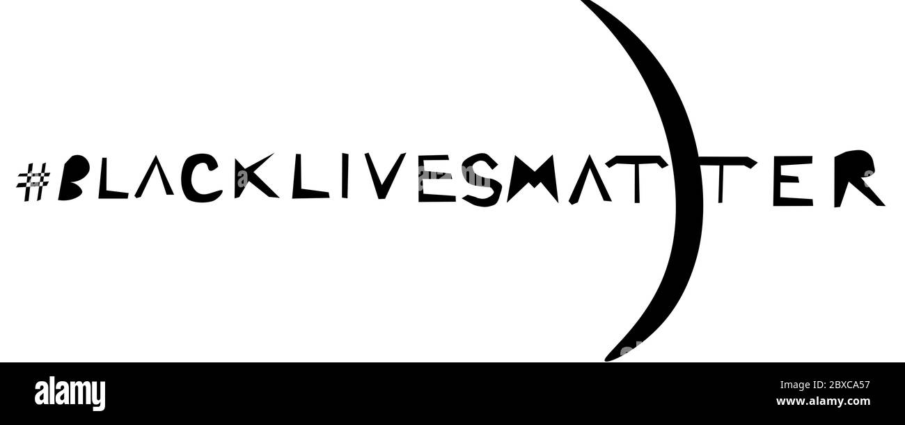 Hashtag blacklivesmatter mit Halbmond zwischen den Buchstaben. Weißer Hintergrund. Isoliert. Stockfoto