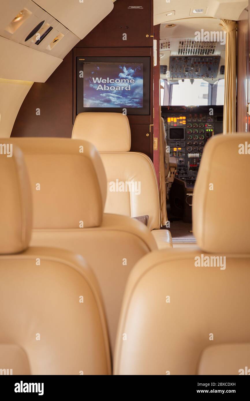 Privatjet-Innenausstattung Stockfoto