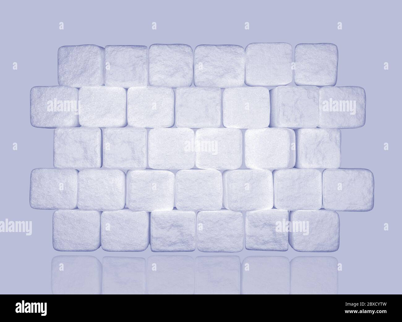 Wand aus Zuckerwürfeln. Hintergrund von Zuckerstücken. 3d-Illustration Stockfoto