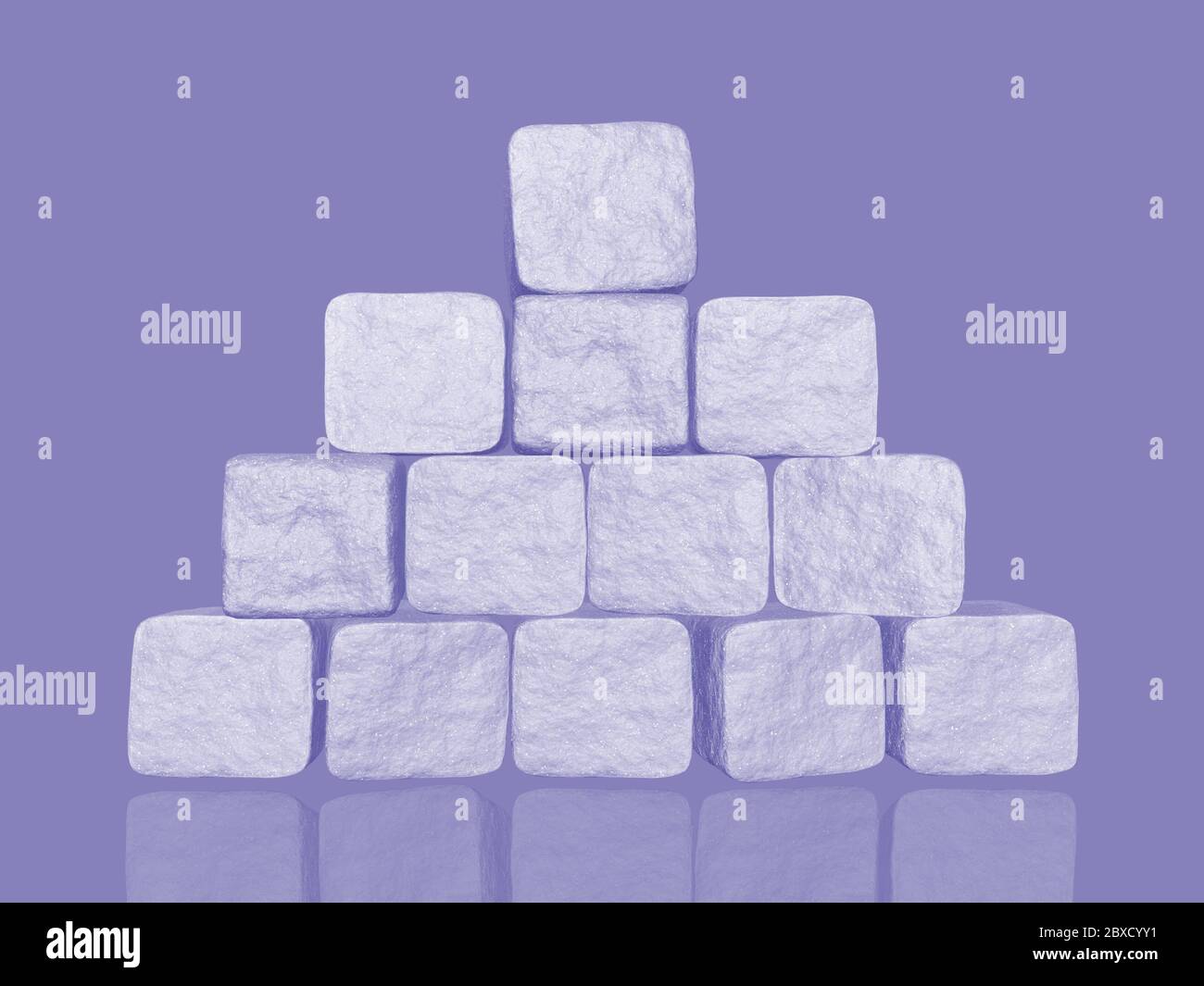 Wand aus Zuckerwürfeln. Hintergrund von Zuckerstücken. 3d-Illustration Stockfoto