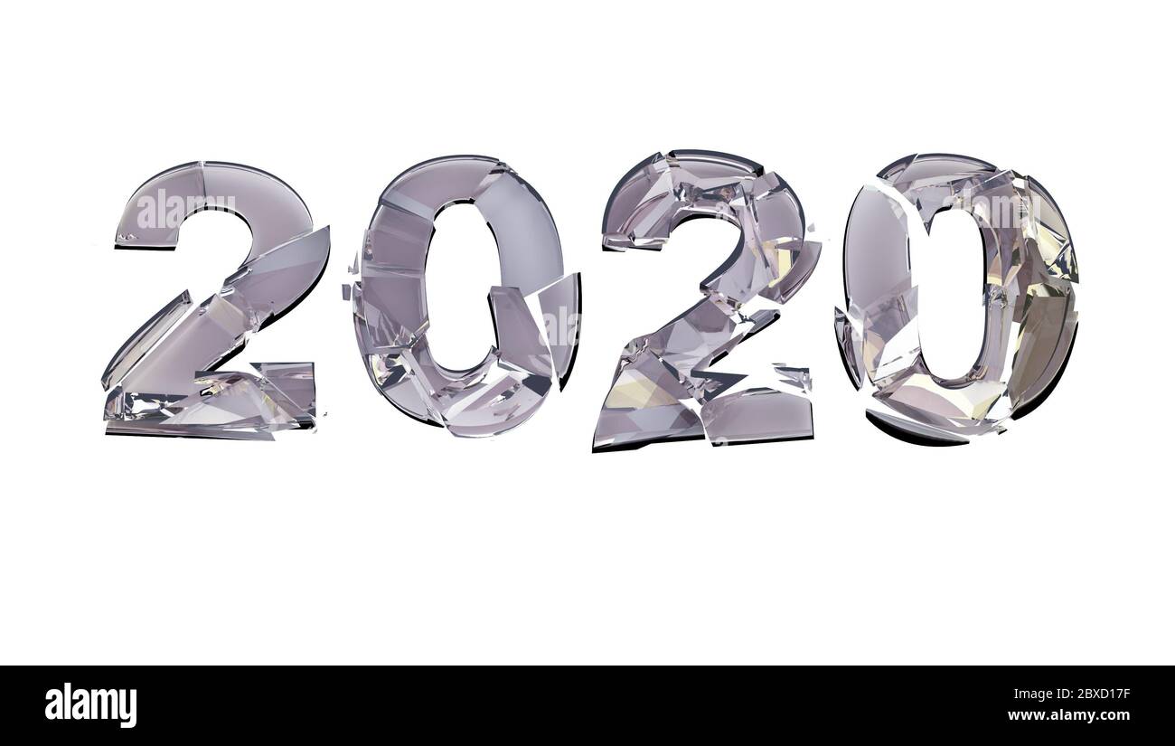 Gebrochen 2020 Jahr über weißem Hintergrund. Die Zahl 2020 ist zerstört - stellt das alte Jahr 2020 oder Depression von 2020 Jahr - Marktrückgang und pa Stockfoto