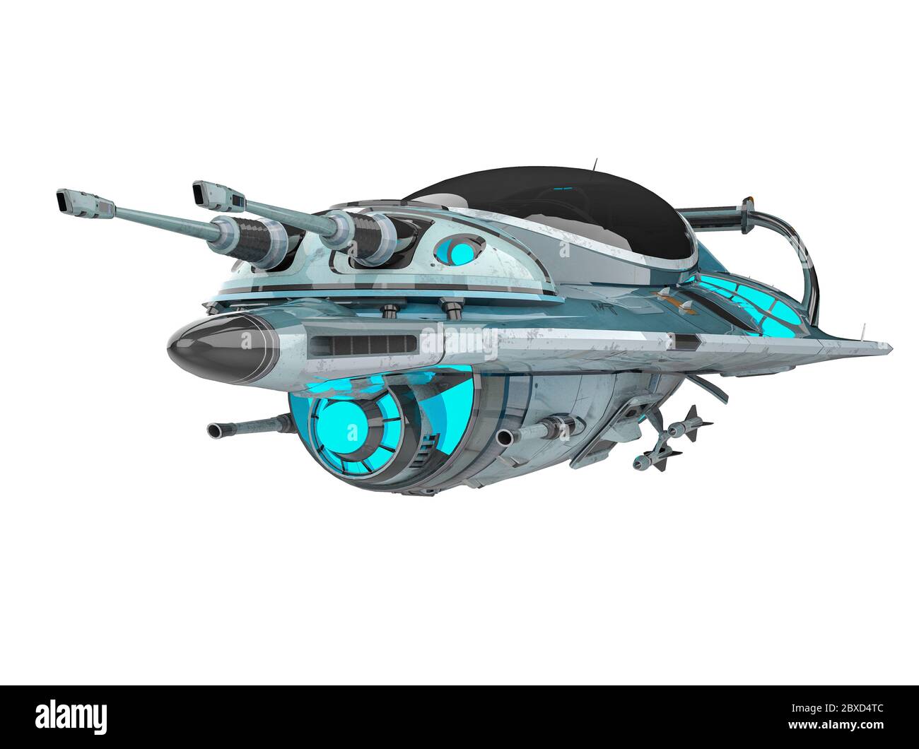 Alien Pocket Flugzeug Raumschiff Erkundung rund in einem weißen Hintergrund, 3d-Illustration Stockfoto