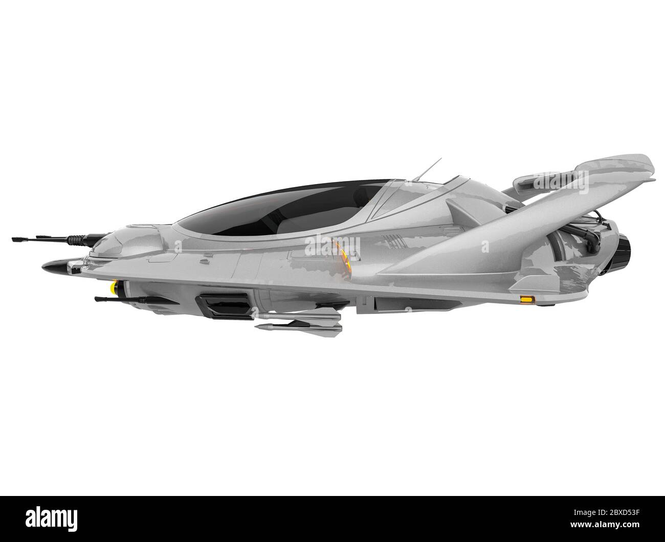 Alien Pocket Flugzeug Raumschiff Erkundung rund in einem weißen Hintergrund, 3d-Illustration Stockfoto