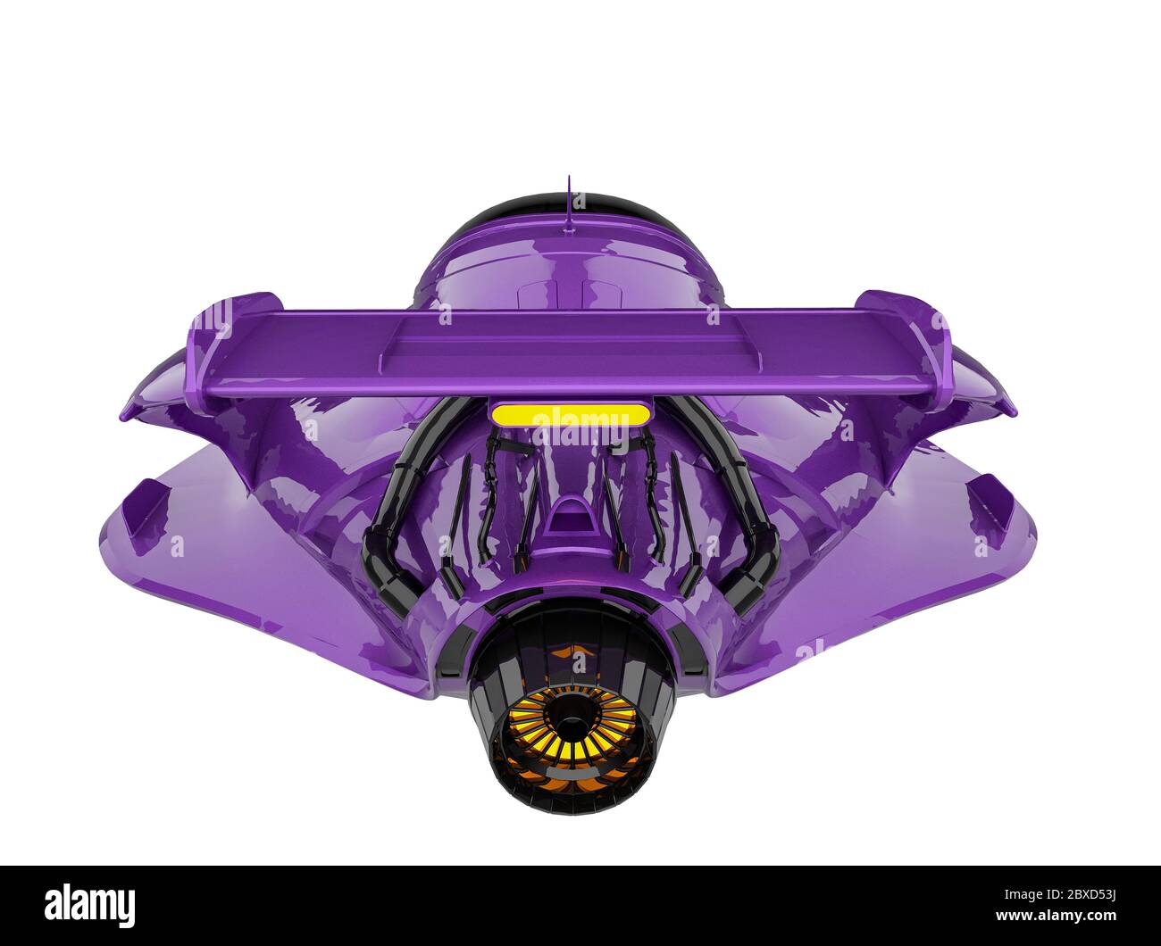 Alien Pocket Flugzeug Raumschiff Erkundung rund in einem weißen Hintergrund, 3d-Illustration Stockfoto