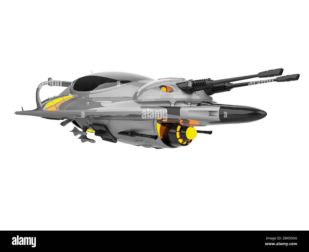 Alien Pocket Flugzeug Raumschiff Erkundung rund in einem weißen Hintergrund, 3d-Illustration Stockfoto
