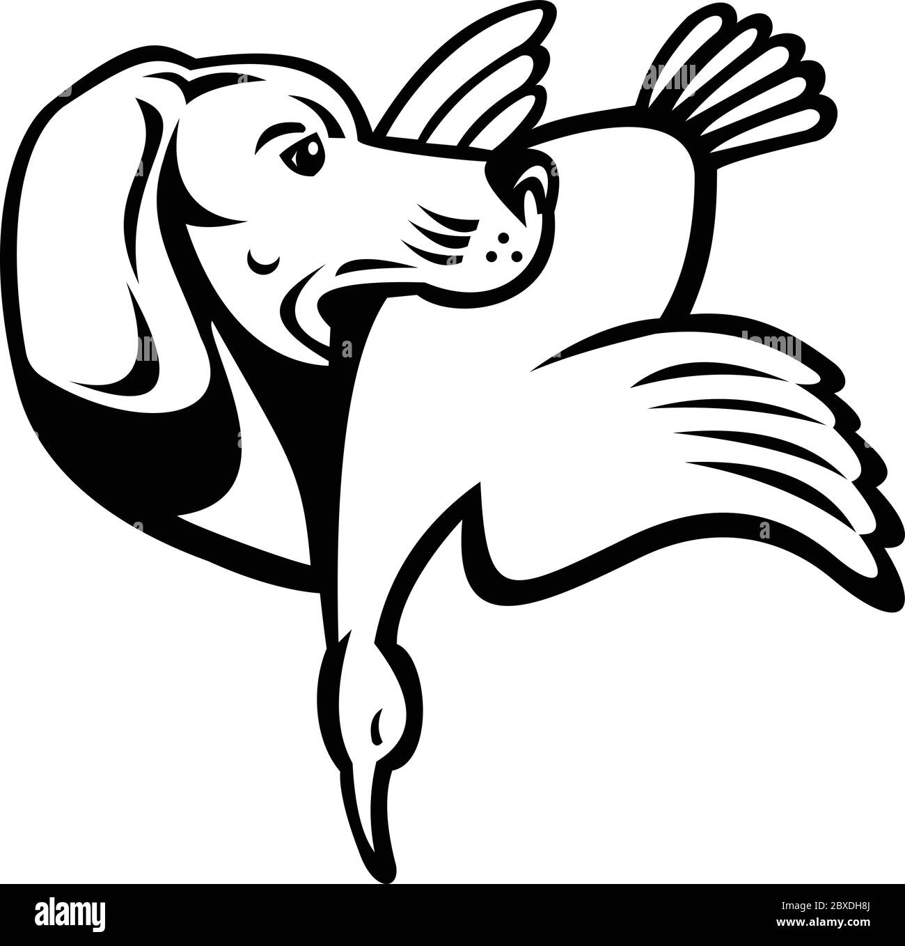 Illustration eines goldenen Retriever Hund mit Ente oder Gans von der Seite gesehen in Retro schwarz und weiß Stil gemacht. Stock Vektor