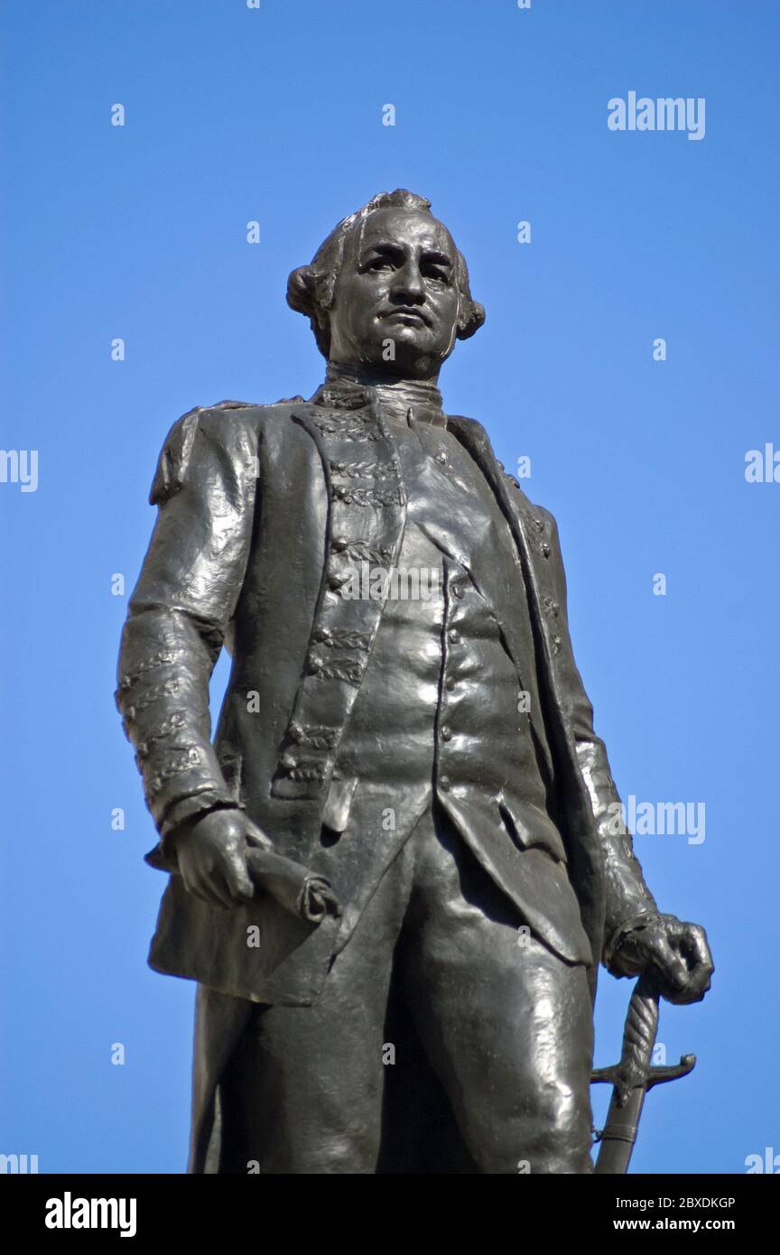 Historische Statue des britischen Helden Clive von Indien. Generalmajor Robert Clive (1725-1774) führte die britische Besetzung Indiens an. Das Denkmal ist outsid Stockfoto