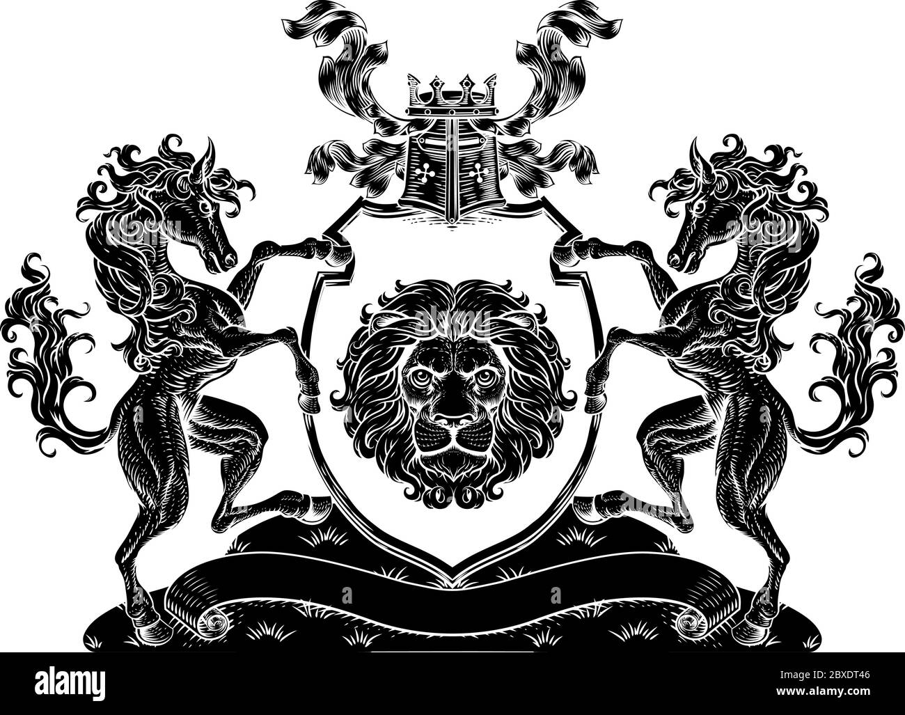 Wappen Wappen Wappen Wappen Wappen Pferd Löwe Familie Schild Siegel Stock Vektor