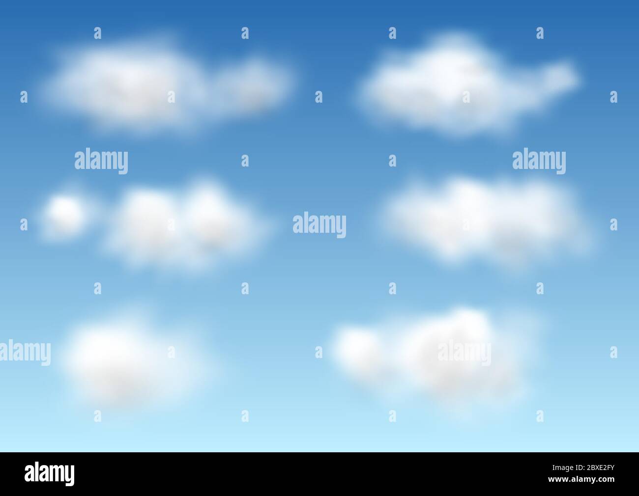 Realistische 3D-Wolken. Blauer Himmel mit weißen Zirruswolken. Stock Vektor